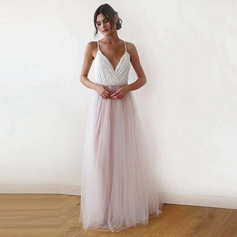Fairy Ivory & Pink Tulle Wedding Gown, Two Colors Dress 1185