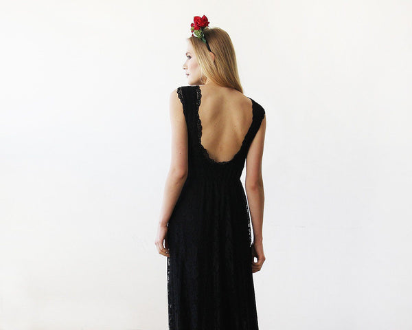 Black Lace Sleeveless Open Back Maxi Dress SALE 1141