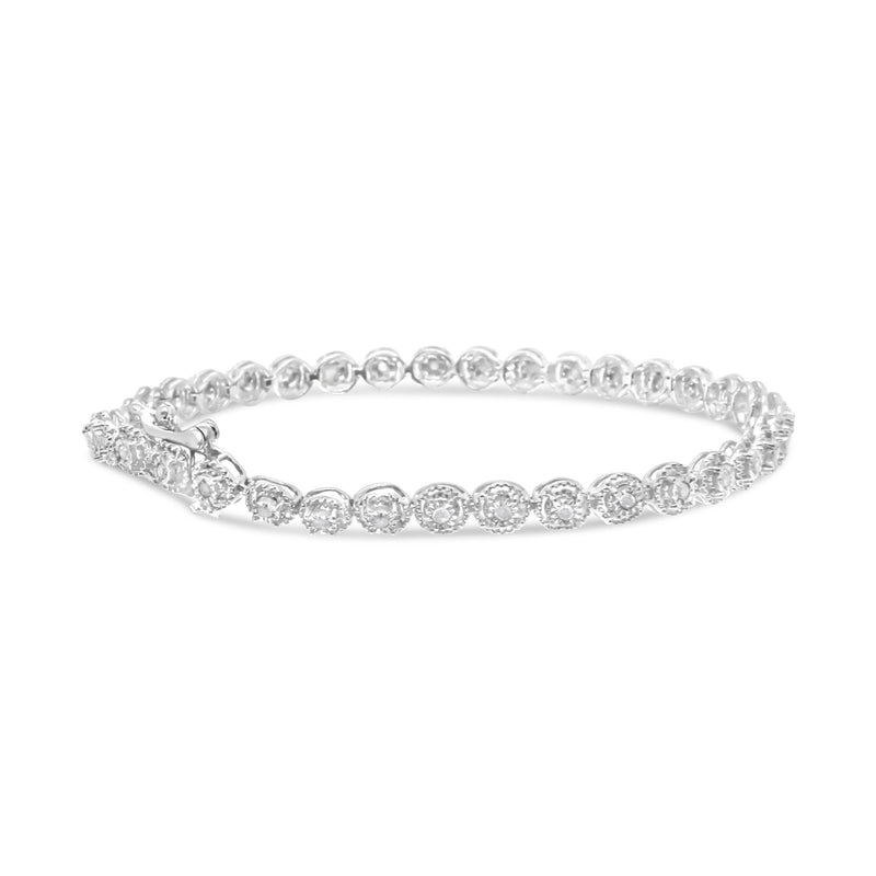 .925 Sterling Silver 1/2 Cttw Miracle Set Diamond Milgrain Style Link Bracelet (I-J, I3-Promo) - Size 7.25"