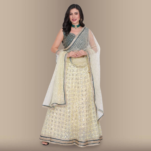 Sequin Work Lehenga With Contrast Choli - Yellow