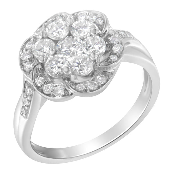 14K White Gold Floral Cluster Diamond Ring (1.0 Cttw, H-I Color, SI2-I1 Clarity) - Size 8
