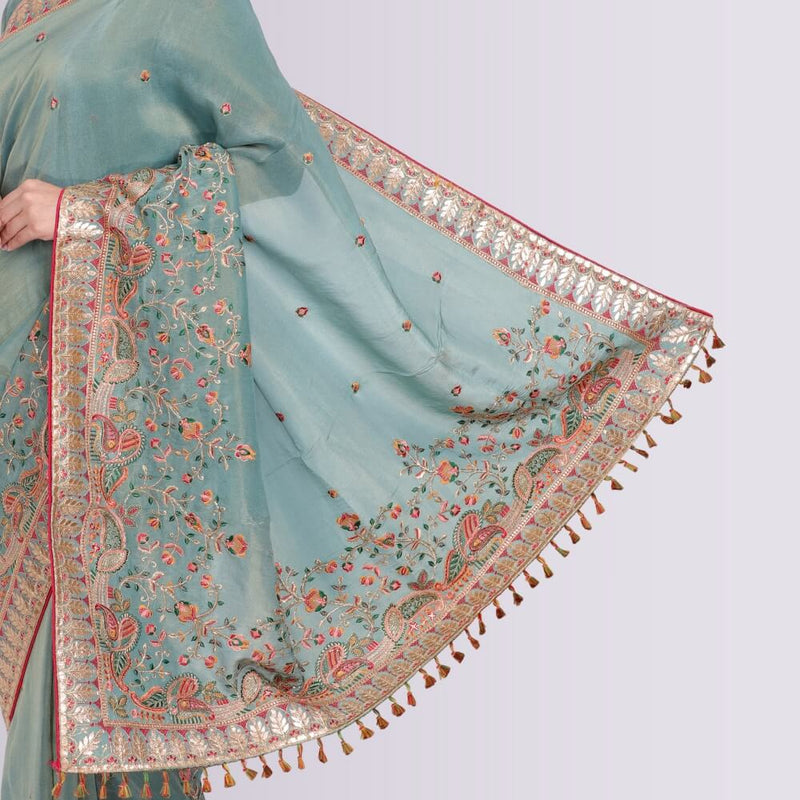 Pure Organza Saree With Hand Embroidery