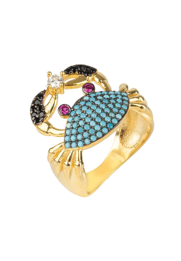 Crab Cocktail Ring Blue Turquoise Gold