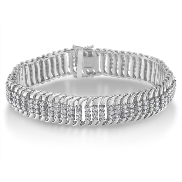 14K White Gold 5.0 Cttw Round Brilliant Cut Diamond 7" S Wave Serpentine Tennis Bracelet (H-I Color, I1-I2 Clarity)