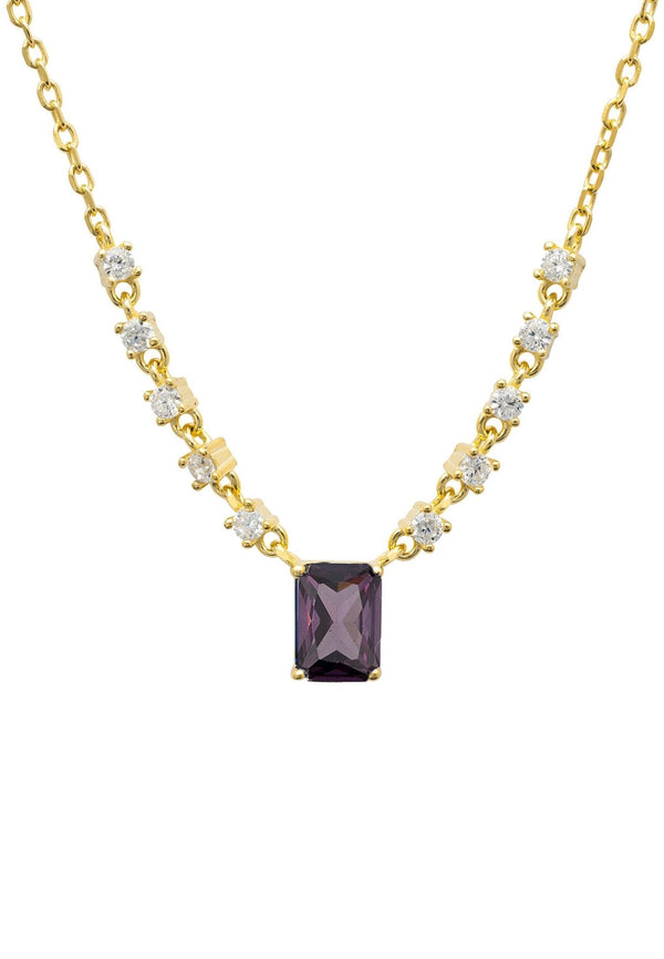 Claudia Gemstone Pendant Necklace Gold Lilac Amethyst