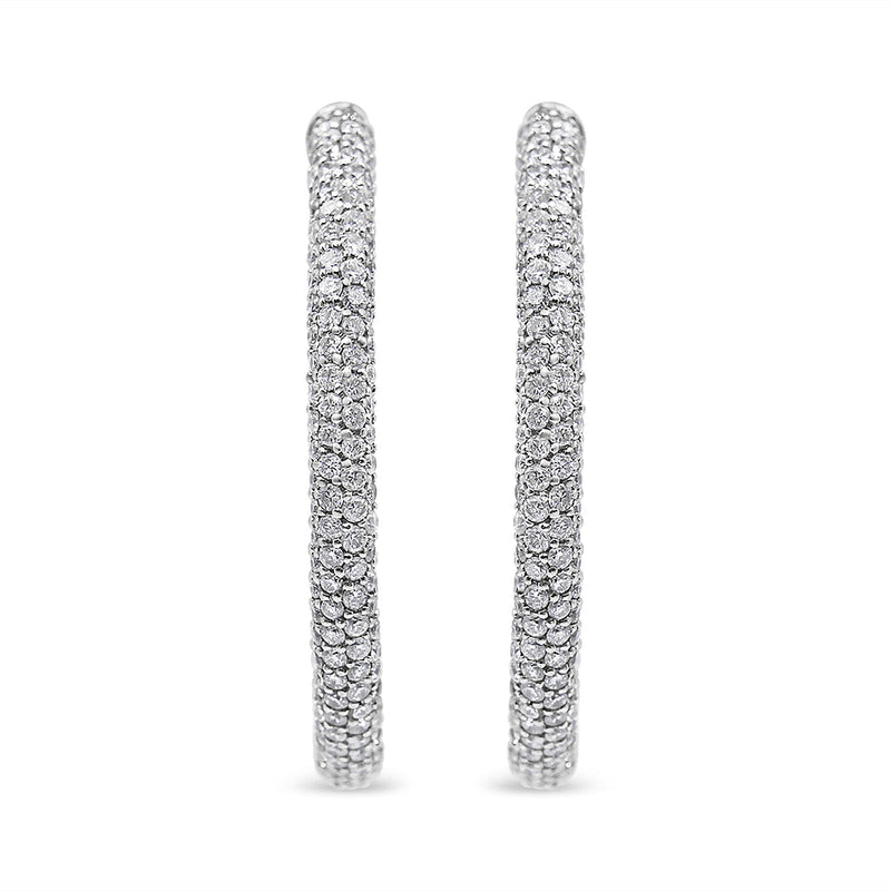 18K White Gold 2 1/3 Cttw Pave Set Diamond Semi Eternity Leverback Hoop Earrings (F-G Color, VS1-VS2 Clarity)