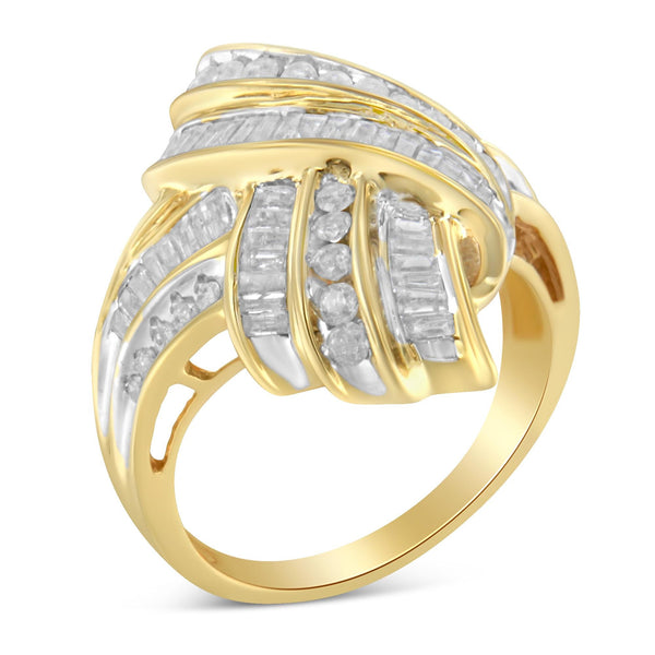 10K Yellow Gold Diamond Bypass Cocktail Ring (1 1/5 Cttw, I-J Color, I2-I3 Clarity) - Size 6