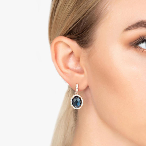 Beatrice Oval Gemstone Drop Earring Rose Gold Sapphire Hydro