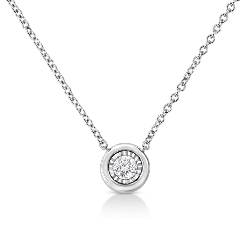 10K White Gold 1/10 Cttw Miracle Set Round-Cut Diamond Square Shape 18" Pendant Necklace (H-I Color, SI2-I1 Clarity)