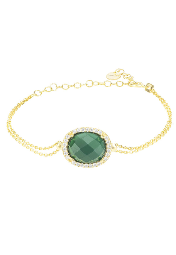 Beatrice Oval Gemstone Bracelet Gold Green Onyx