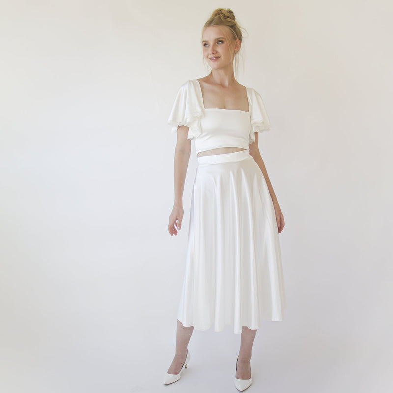 Silky Wedding Midi Skirt, Bridal Satin Tea Length Wedding Skirt #3039