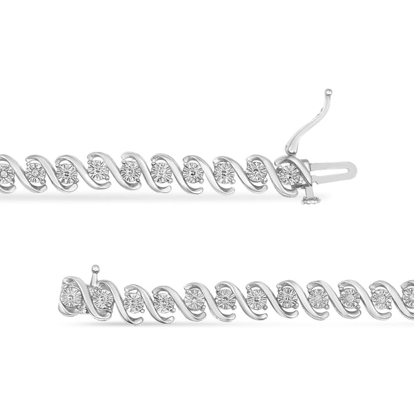 .925 Sterling Silver 1/10 Cttw Round Miracle-Set Diamond "S" Tennis Bracelet (I-J Color, I2-I3 Clarity) - 7.25"