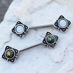 Mystical Flower Nipple Bar With Synthetic Opal