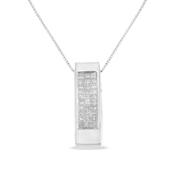 14K Yellow Gold 1/2 Cttw Invisible Set Princess Cut Diamond Vertical Bar Block Pendant 18" Necklace (H-I Color, SI2-I1 C