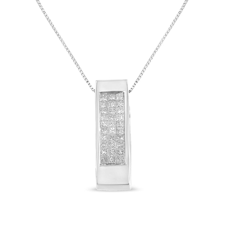 14K Yellow Gold 1/2 Cttw Invisible Set Princess Cut Diamond Vertical Bar Block Pendant 18" Necklace (H-I Color, SI2-I1 C