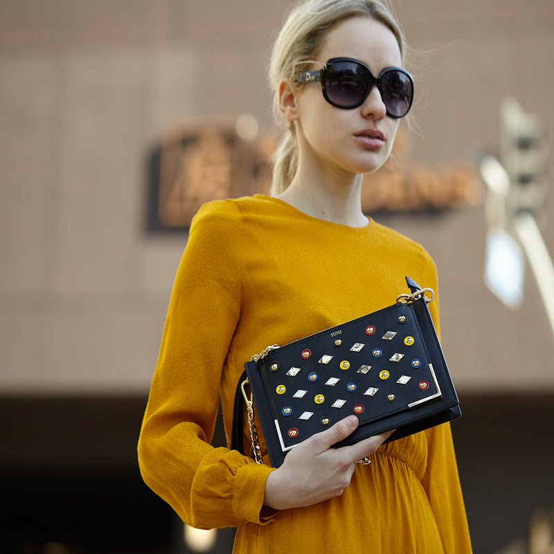 Black Studded Crossbody Clutch