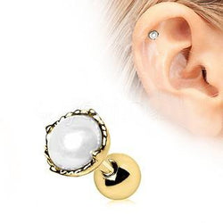 Gold Crown Pearl Cartilage Earring