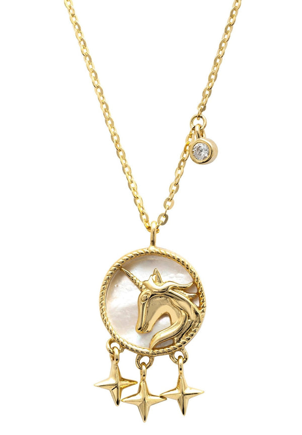 Unicorn Mother of Pearl Star Necklace Gold