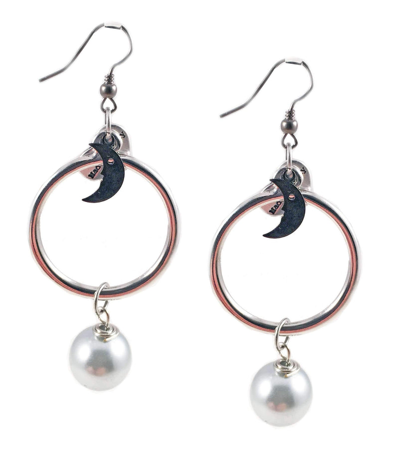 18kt Gold Plated and Silver Plated Hoop Earrings With Pearls and Moon Charms. Perfect for Parties, Summer Time and Gift