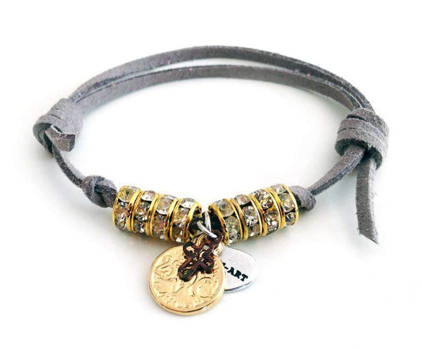 Deerskin Leather Wrap Bracelet With Swarovski Crystals and Burnished Gold Coins Charms. Boho Jewelry, Boho Bracelet.