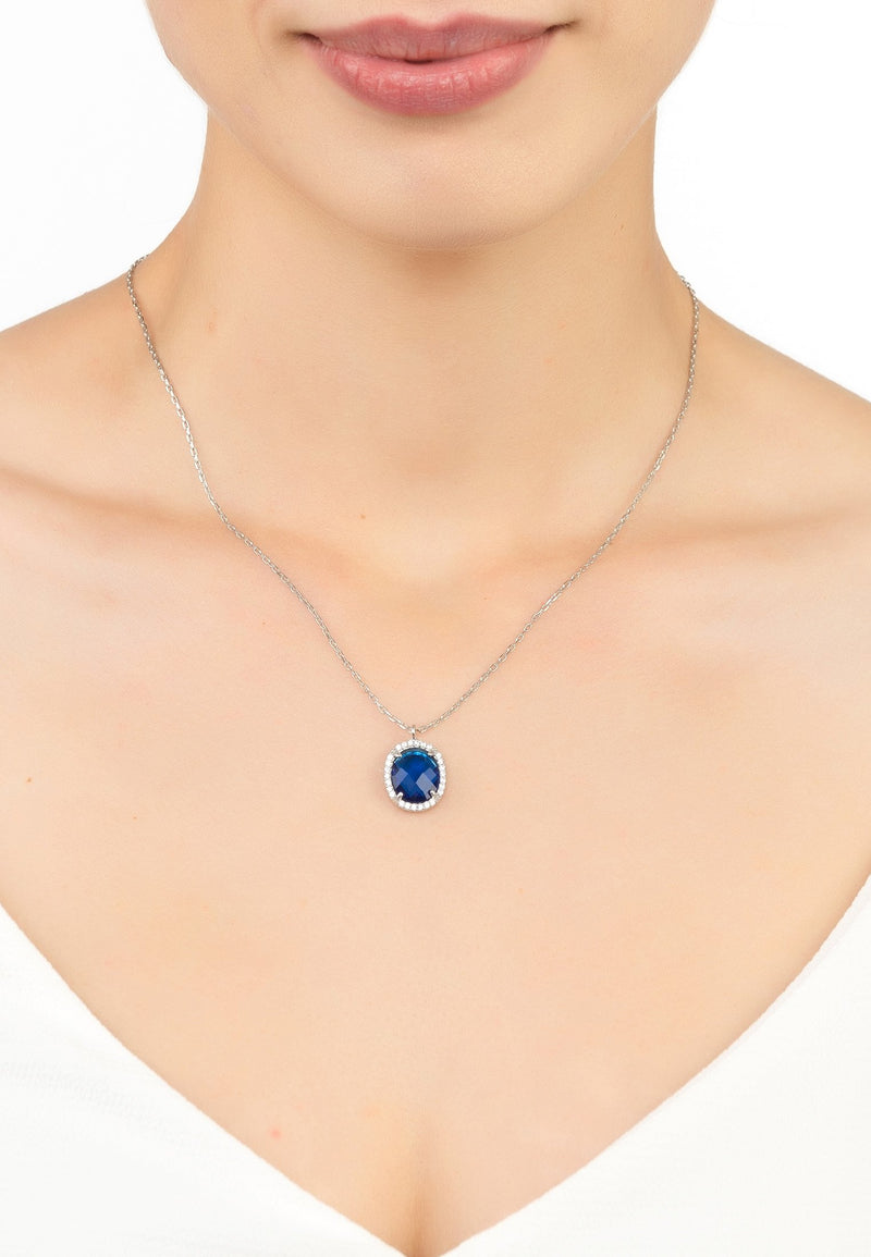 Beatrice Oval Gemstone Pendant Necklace Silver Sapphire Hydro