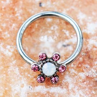 316L Stainless Steel Jeweled Flower Snap-In Captive Bead Ring / Septum Ring