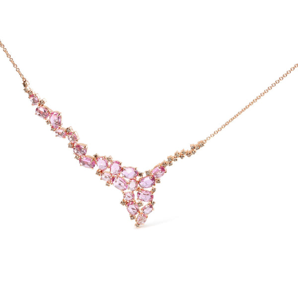 18K Rose Gold 1/2 Cttw Brown Diamond & Pink Sapphire Statement Station Necklace