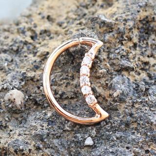 Annealed Rose Gold Jeweled Crescent Moon Cartilage Earring