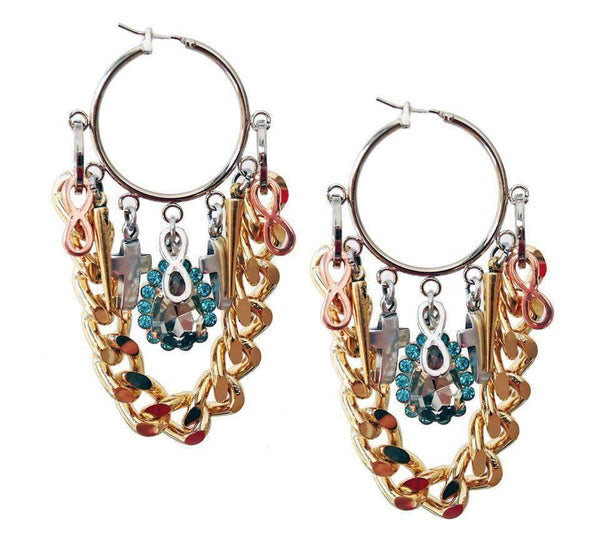 Light Blue Crystal Hoop Earrings With Gold Chain. Golden Chain Earrings, Handmade Earrings, Trendy Earrings, Boho Earrin