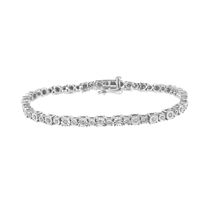 .925 Sterling Silver 1.0 Cttw Miracle-Set Diamond Alternating Graduated Link Tennis Bracelet (I-J Color, I3 Clarity) - 7