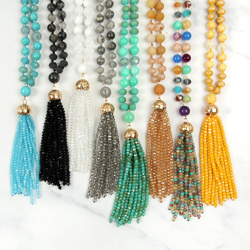 Hdn2237 - Beaded Tassel Pendant Necklace