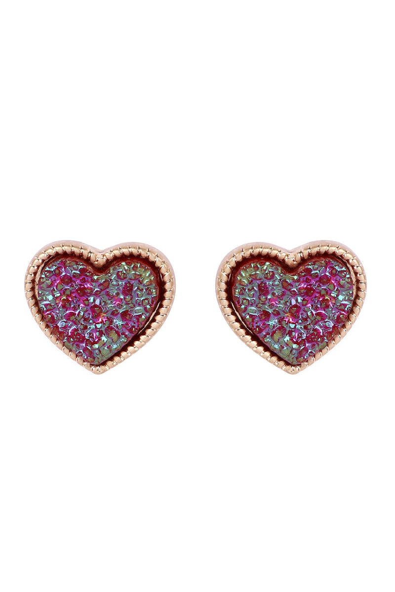 B4e2549 - Heart Shape Faux Druzy Post Earrings