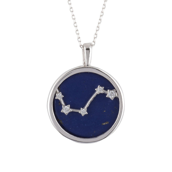 Zodiac Lapis Lazuli Gemstone Star Constellation Pendant Necklace Silver Aries