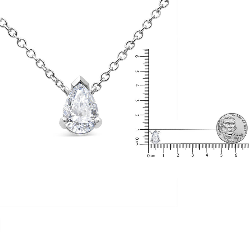 AGS Certified 14K White Gold 1/2 Cttw Diamond Pear 18" Pendant Necklace (H-I Color, VS2-SI1 Clarity)