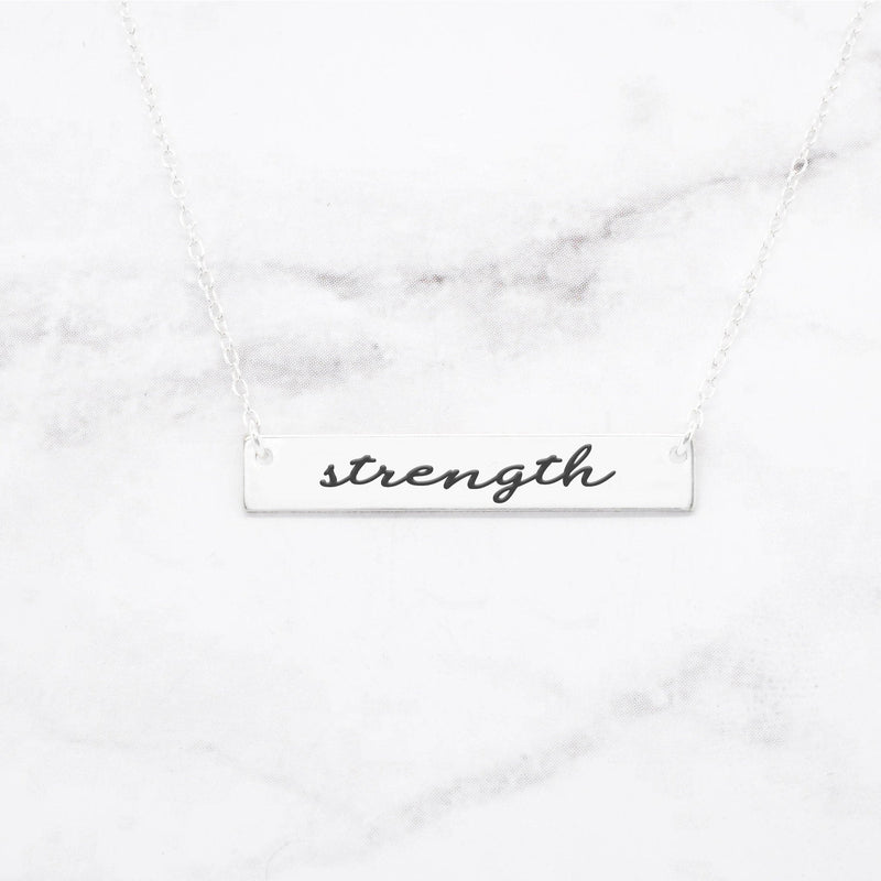 Strength - Sterling Silver Quote Bar Necklace