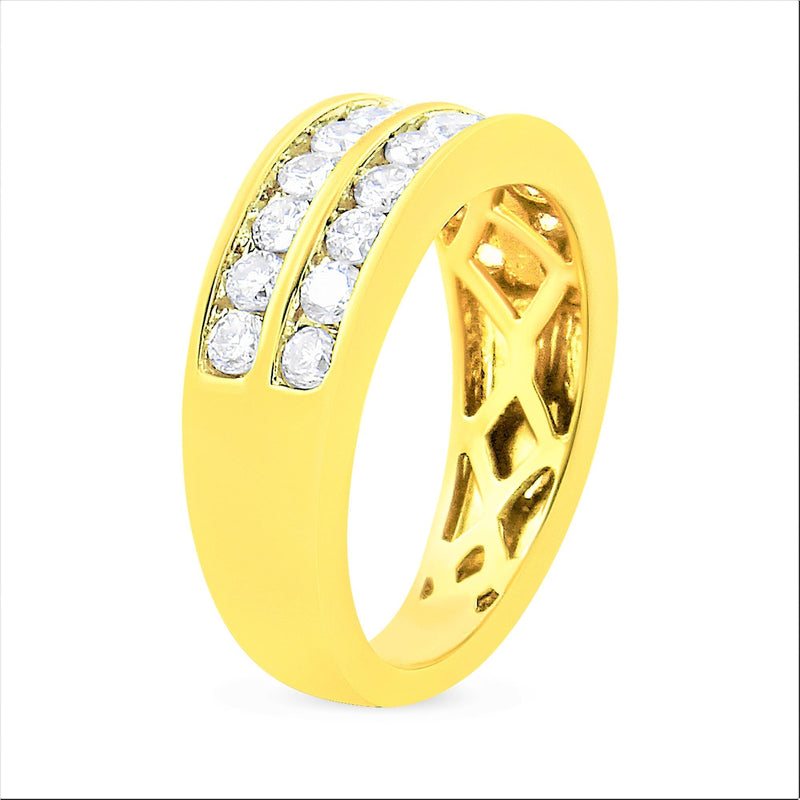 10K Yellow Gold Two-Row Diamond Band Ring (1 Cttw, J-K Color, I1-I2 Clarity) - Size 8