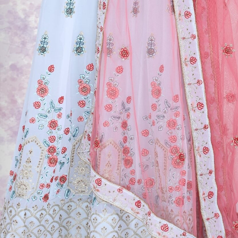 Georgette Lehenga With Readymade Blouse - Blue