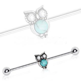 316L Stainless Steel Turquoise Owl Industrial Barbell