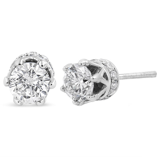 14K White Gold 1.0 Cttw Round Cut Prong-Set Diamond Crown Stud Earring (I-J Color, I1-I2 Clarity)