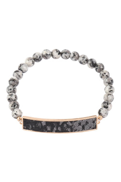 Mb7712 -  Animal Print Bar With Beaded Stone Bracelet