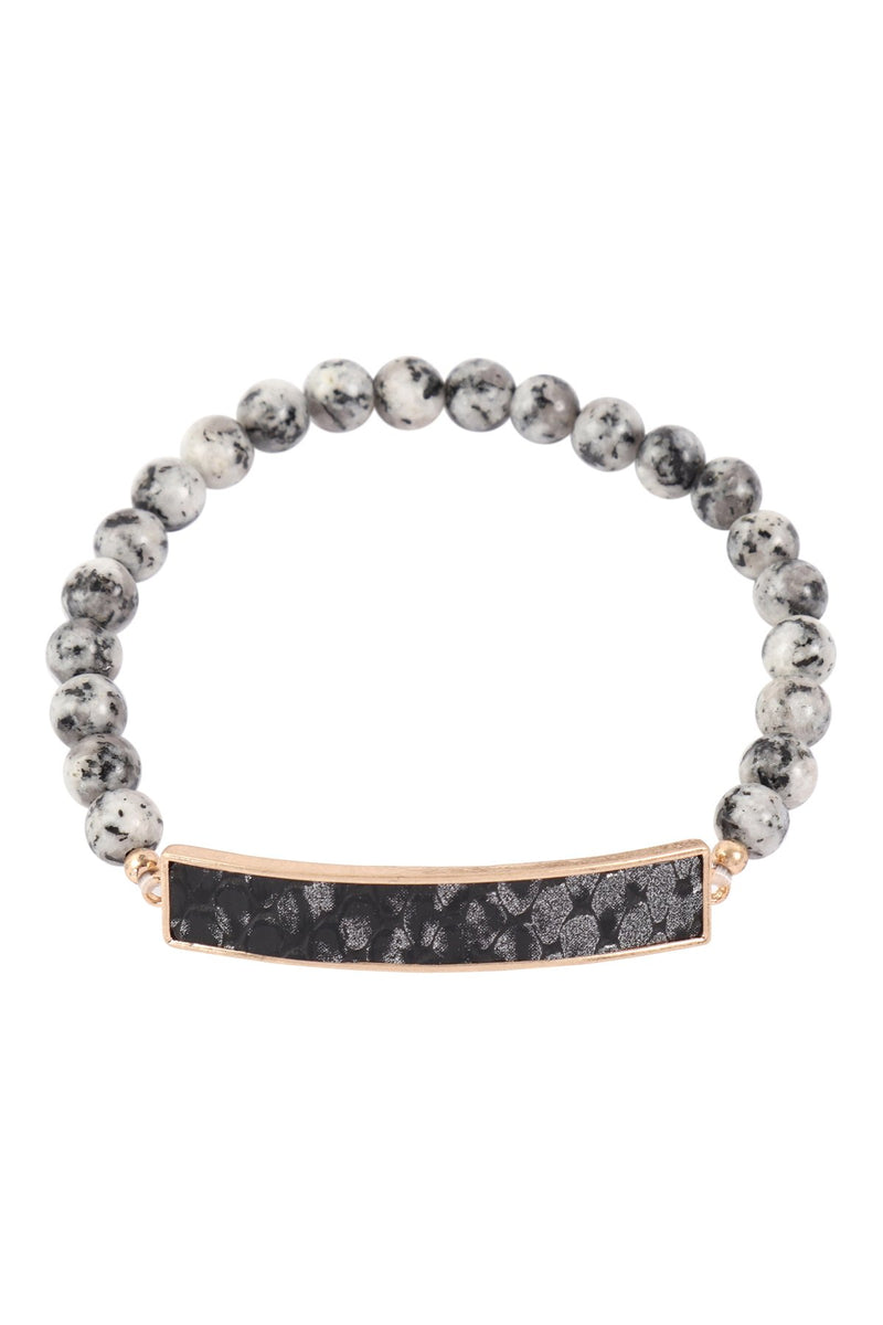 Mb7712 -  Animal Print Bar With Beaded Stone Bracelet