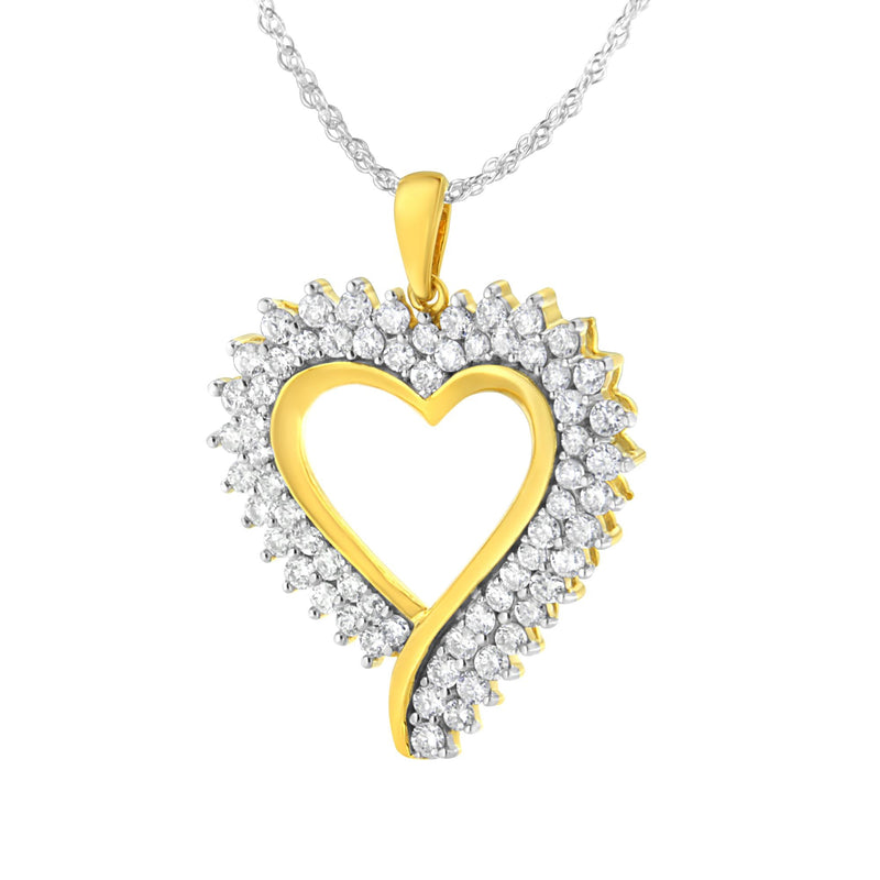 10K Yellow Gold Plated Sterling Silver 1 Cttw Lab-Grown Diamond Heart Pendant Necklace (F-G Color, VS2-SI1 Clarity)