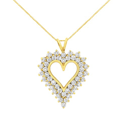 14K Yellow Gold .925 Sterling Silver 4 Cttw Round-Cut Diamond Cluster Heart Pendant Necklace (K-L Color, I1-I2 Clarity)