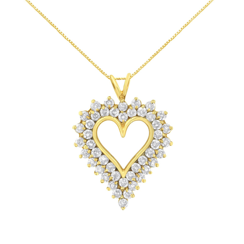 14K Yellow Gold .925 Sterling Silver 4 Cttw Round-Cut Diamond Cluster Heart Pendant Necklace (K-L Color, I1-I2 Clarity)