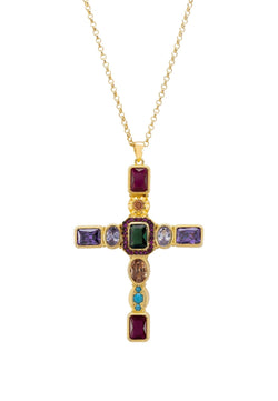Santa Maria Extra Large Gemstone Cross Pendant Gold