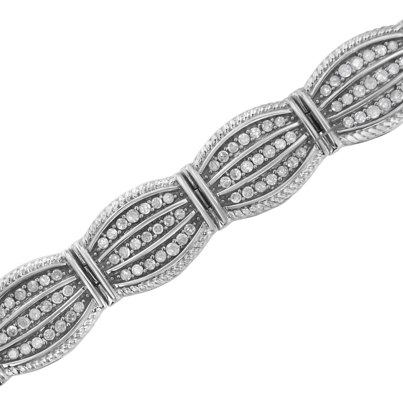 .925 Sterling Silver 3 Cttw Diamond Art-Deco Style Link Bracelet (I-J, I2-I3) - Size 7.25"
