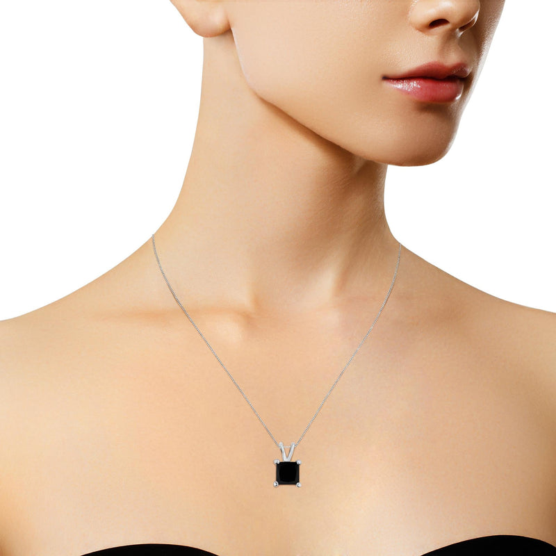 .925 Sterling Silver 1/2 Cttw Treated Black Diamond Solitaire Pendant Necklace (Black)