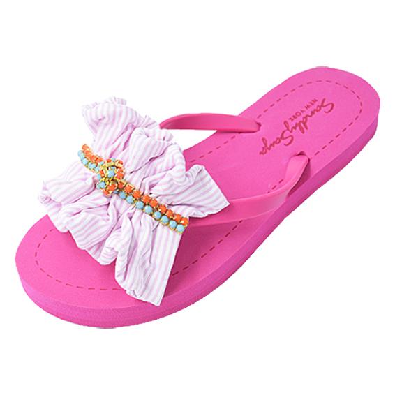 Pink Hudson Stripe Ruffle - Flat Flip Flops Sandal