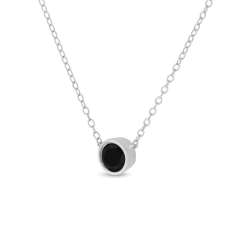 .925 Sterling Silver 1/2 Cttw Treated Black Diamond Bezel Solitaire 18" Pendant Necklace (Black Color, I2-I3 Clarity)