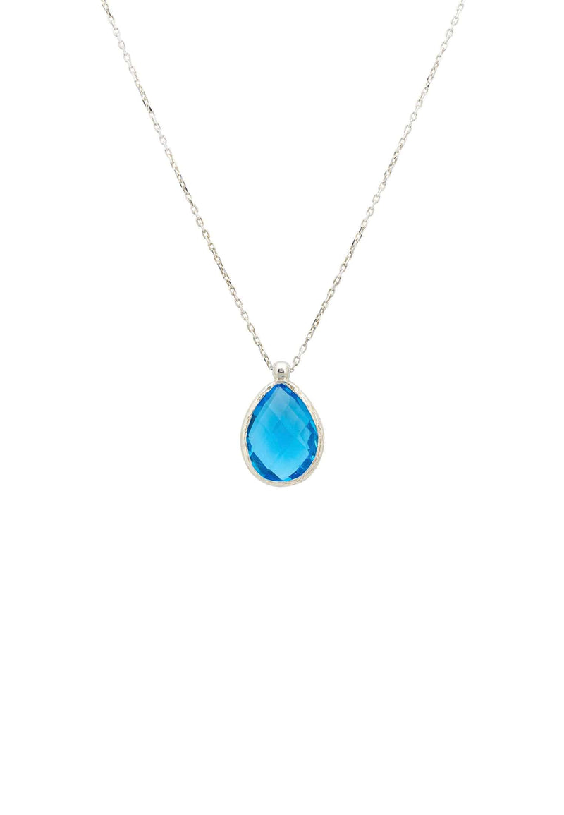 Petite Drop Necklace Silver Blue Topaz Hydro